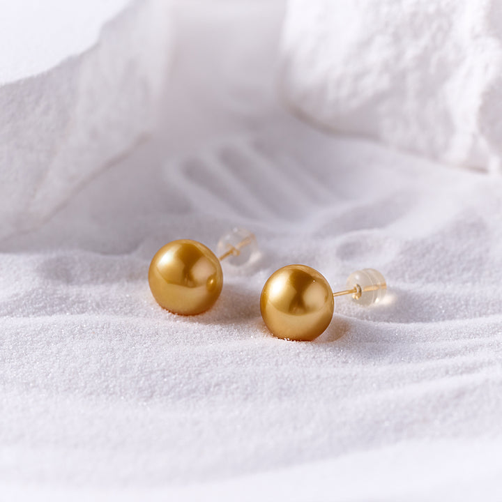 18K Solid  Gold﻿ South Sea Golden Pearl Stud Earrings KE00277