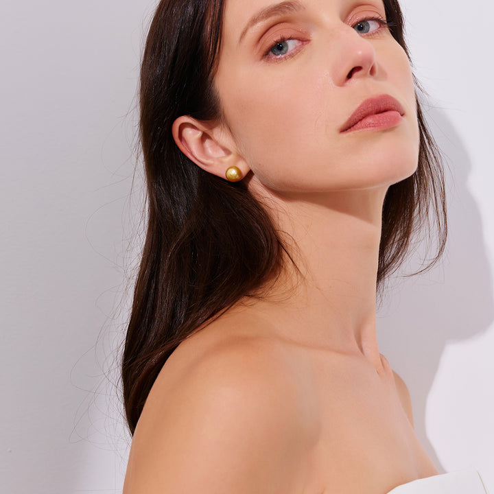 18K Solid  Gold﻿ South Sea Golden Pearl Stud Earrings KE00277 - PEARLY LUSTRE