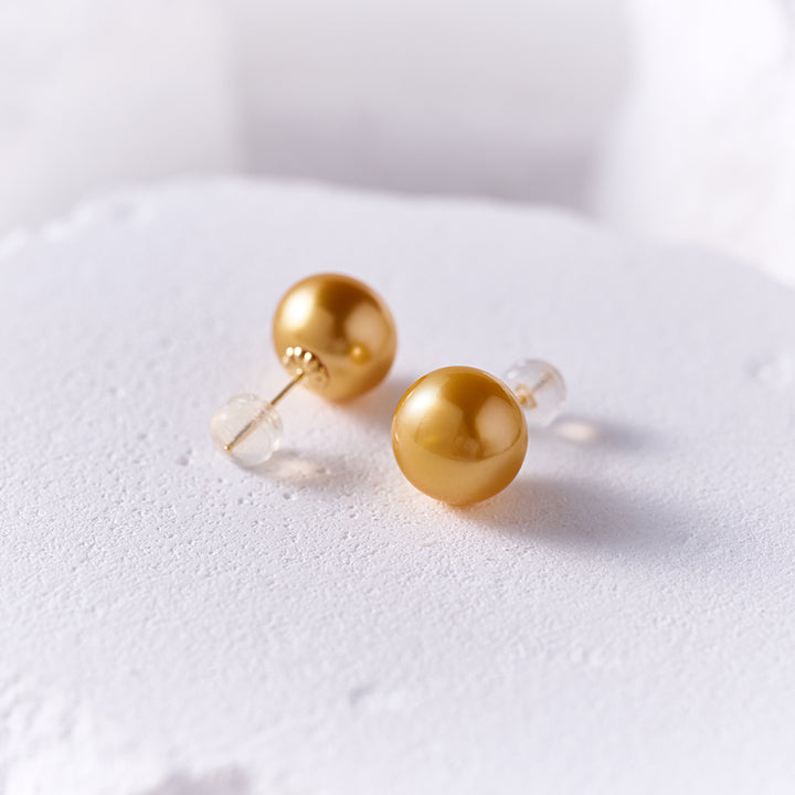 18K Solid  Gold﻿ South Sea Golden Pearl Stud Earrings KE00277