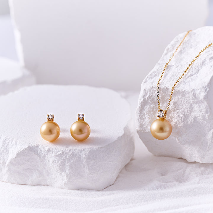 18K Gold Diamond South Sea Golden Pearl Earring KE00278 - PEARLY LUSTRE
