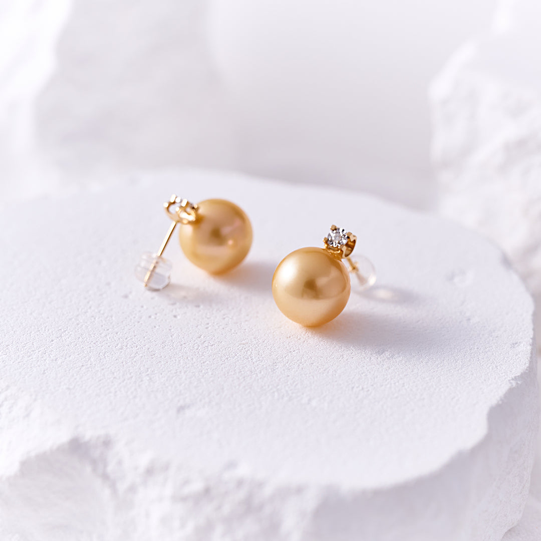 18K Gold Diamond South Sea Golden Pearl Earring KE00278 - PEARLY LUSTRE