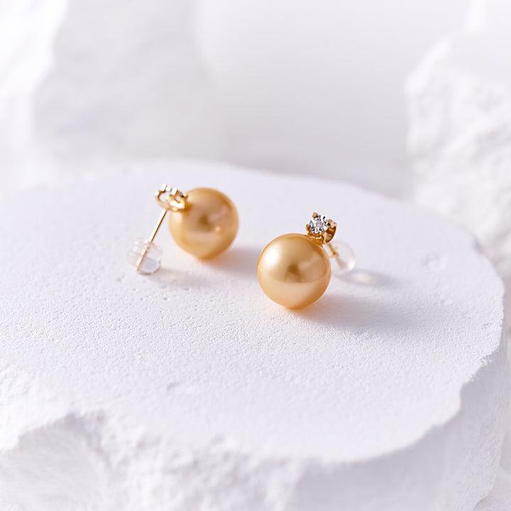 18K Gold Diamond South Sea Golden Pearl Earring KE00278 - PEARLY LUSTRE