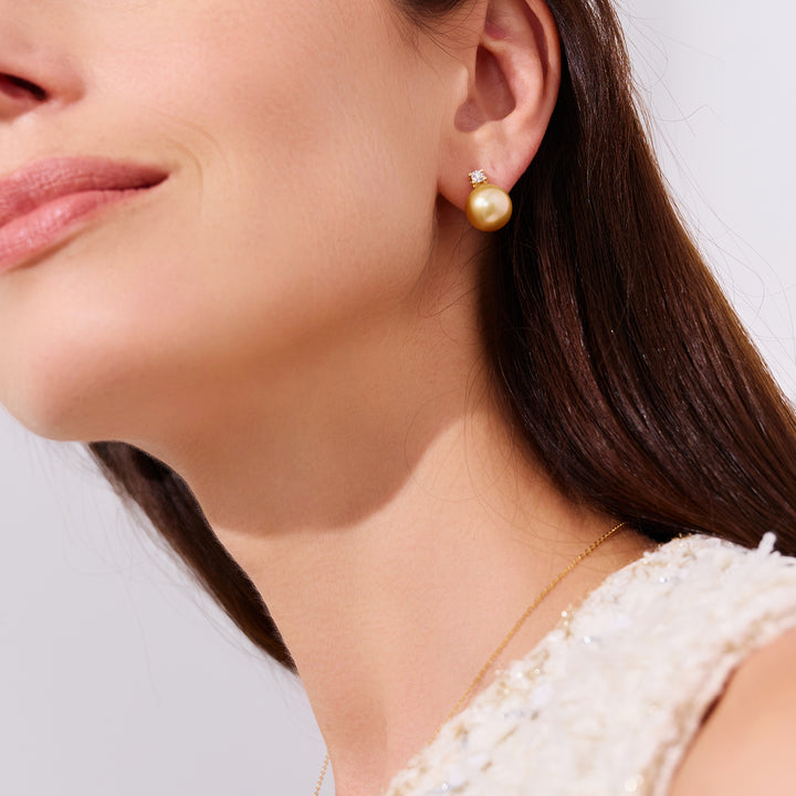 18K Gold Diamond South Sea Golden Pearl Earring KE00278 - PEARLY LUSTRE