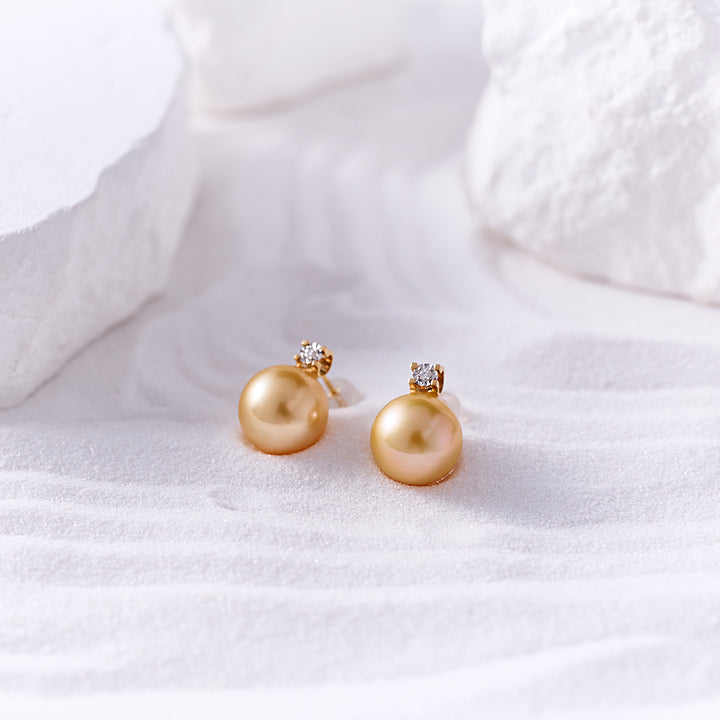 18K Gold Diamond South Sea Golden Pearl Earring KE00278 - PEARLY LUSTRE