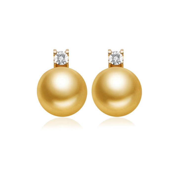 18K Gold Diamond South Sea Golden Pearl Earring KE00278 - PEARLY LUSTRE