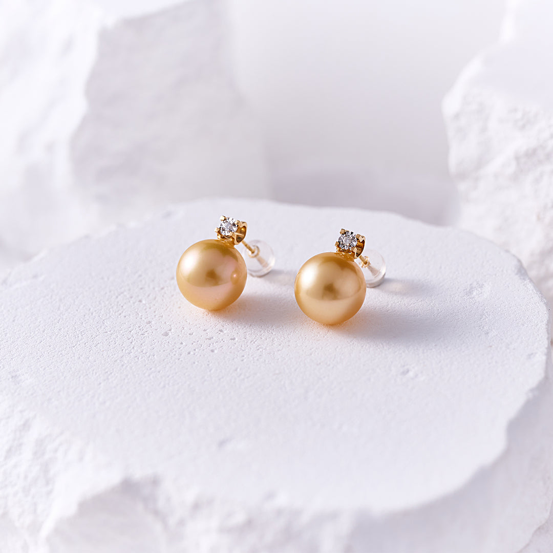 18K Gold Diamond South Sea Golden Pearl Earring KE00278 - PEARLY LUSTRE