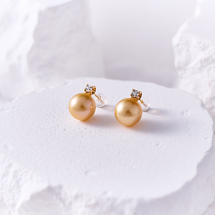 18K Gold Diamond South Sea Golden Pearl Earring KE00278 - PEARLY LUSTRE