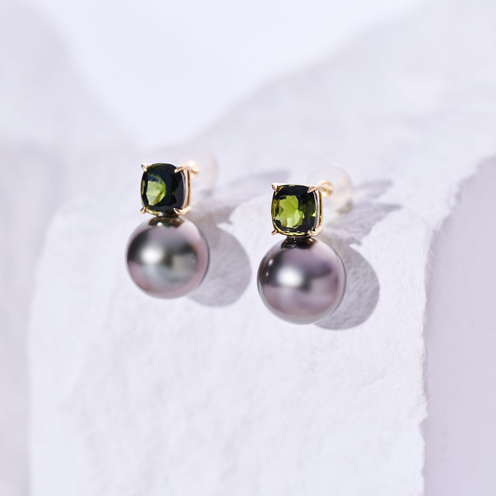 18K Gold Tahitian Pearl Earrings KE00283 - PEARLY LUSTRE