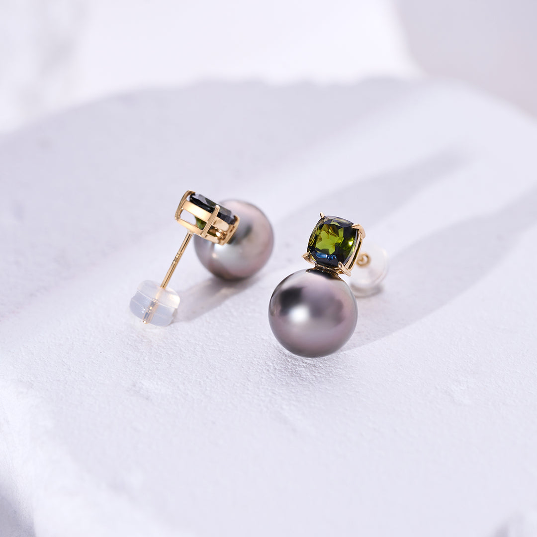 18K Gold Tahitian Pearl Earrings KE00283 - PEARLY LUSTRE