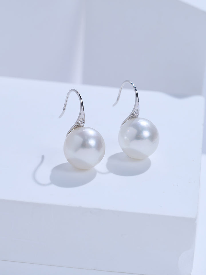 18k Solid Gold Australian White South Sea Pearl Earrings KE00284