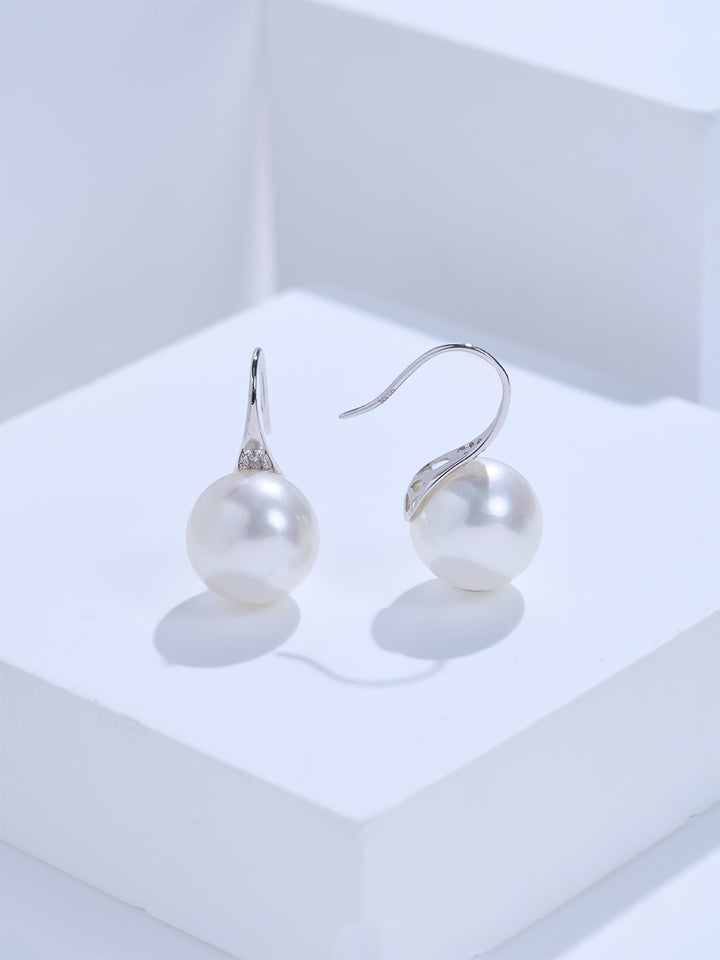 18k Solid Gold Australian White South Sea Pearl Earrings KE00284