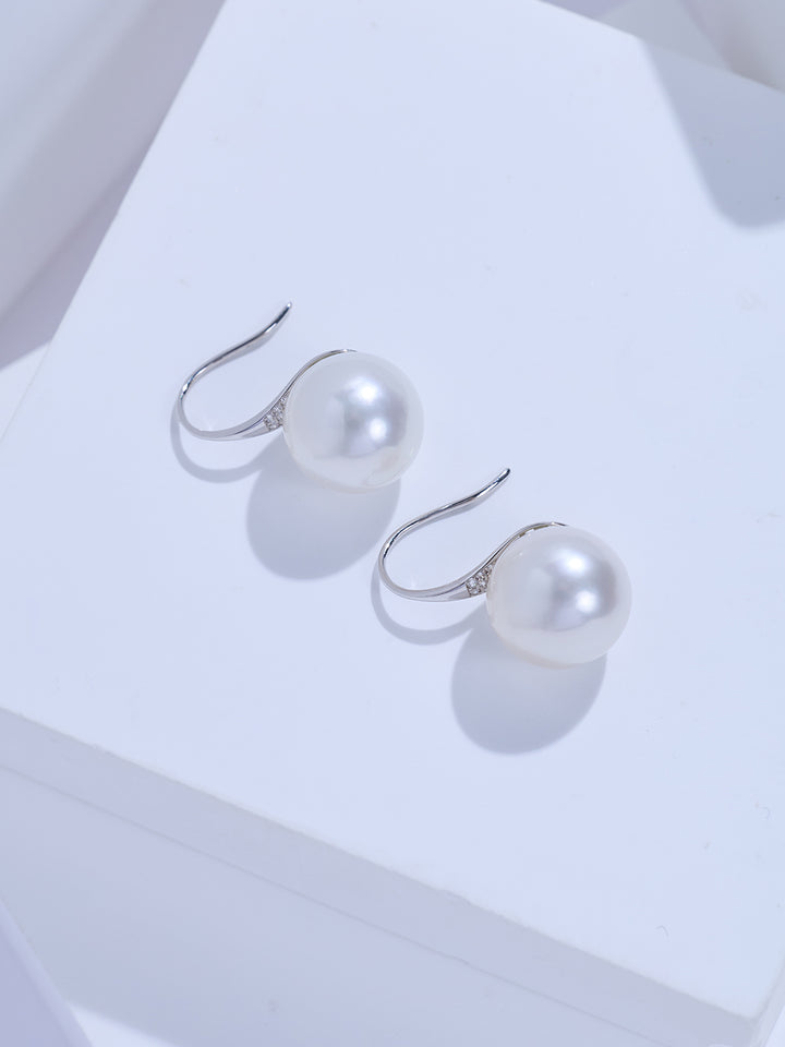 18k Solid Gold Australian White South Sea Pearl Earrings KE00284