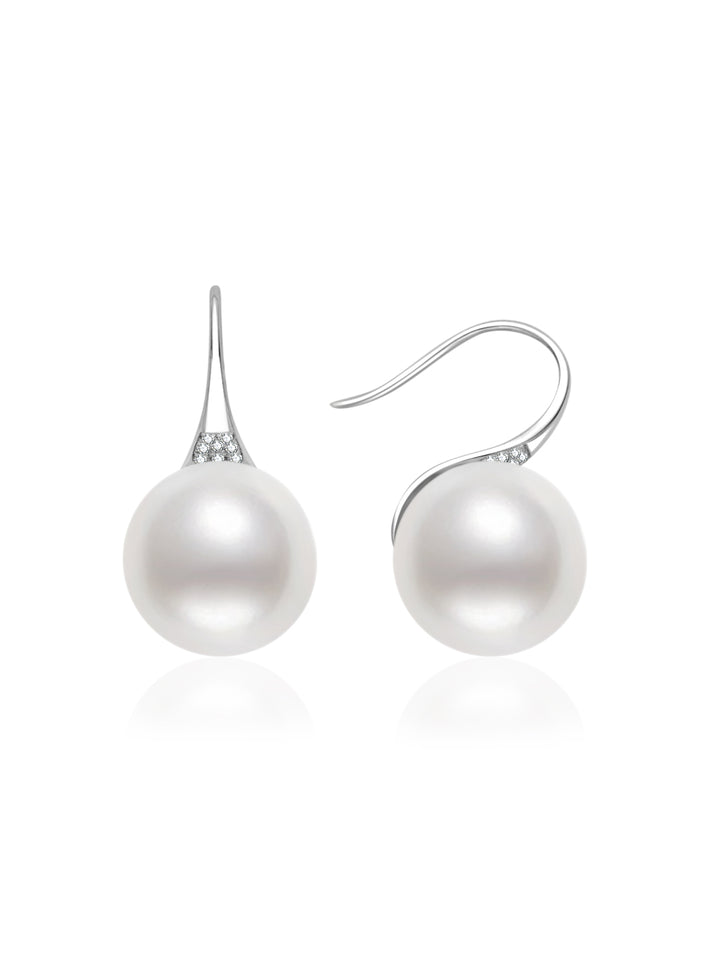 18k Solid Gold Australian White South Sea Pearl Earrings KE00284