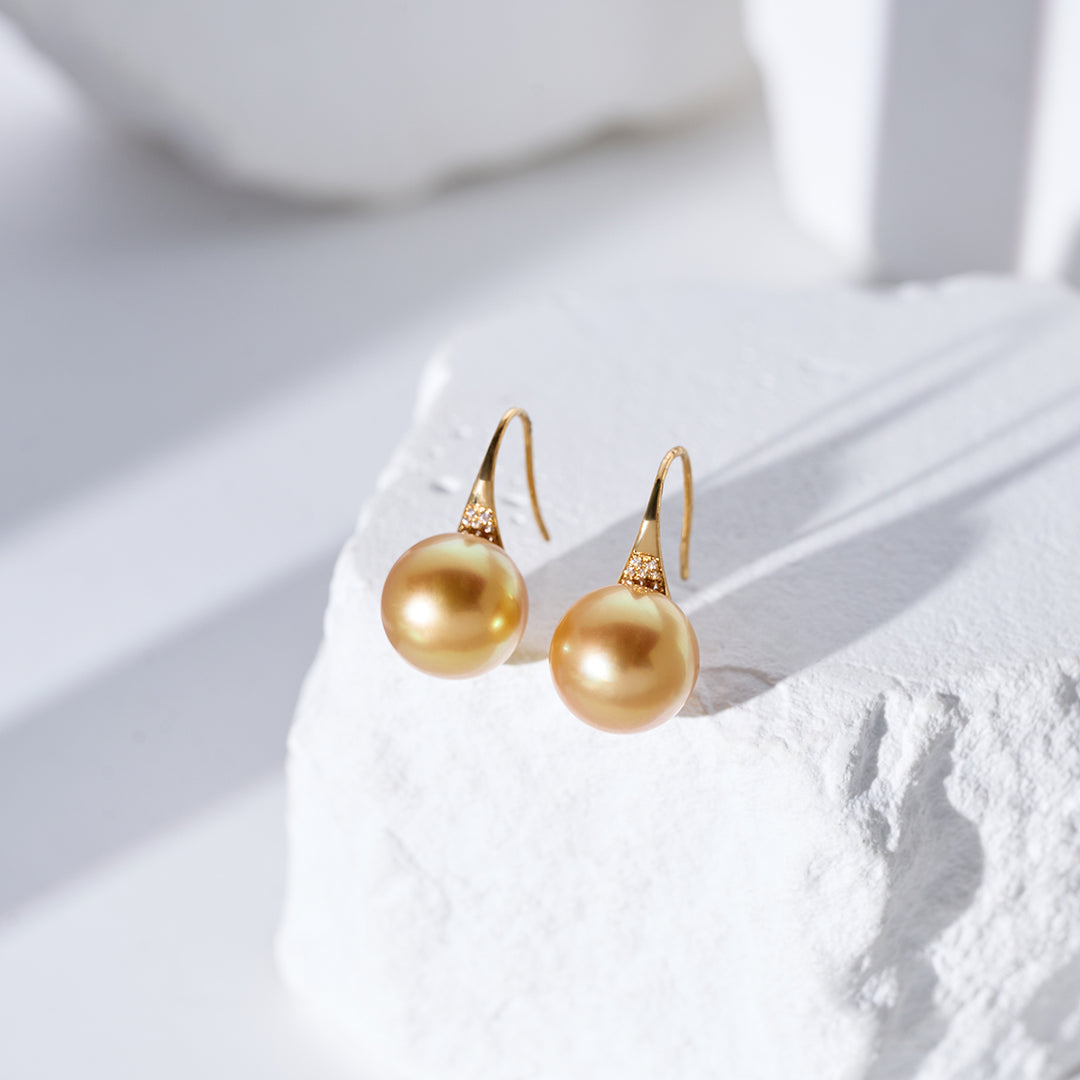 18K Solid Gold﻿ South Sea Golden Pearl Earrings KE00285 - PEARLY LUSTRE