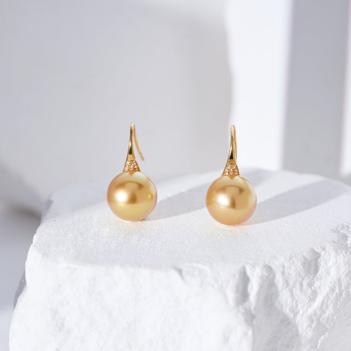 18K Solid Gold﻿ South Sea Golden Pearl Earrings KE00285 - PEARLY LUSTRE