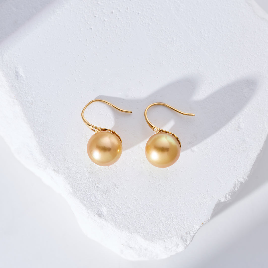 18K Solid Gold﻿ South Sea Golden Pearl Earrings KE00285 - PEARLY LUSTRE