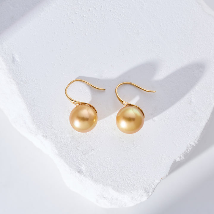 18K Solid Gold﻿ South Sea Golden Pearl Earrings KE00285 - PEARLY LUSTRE