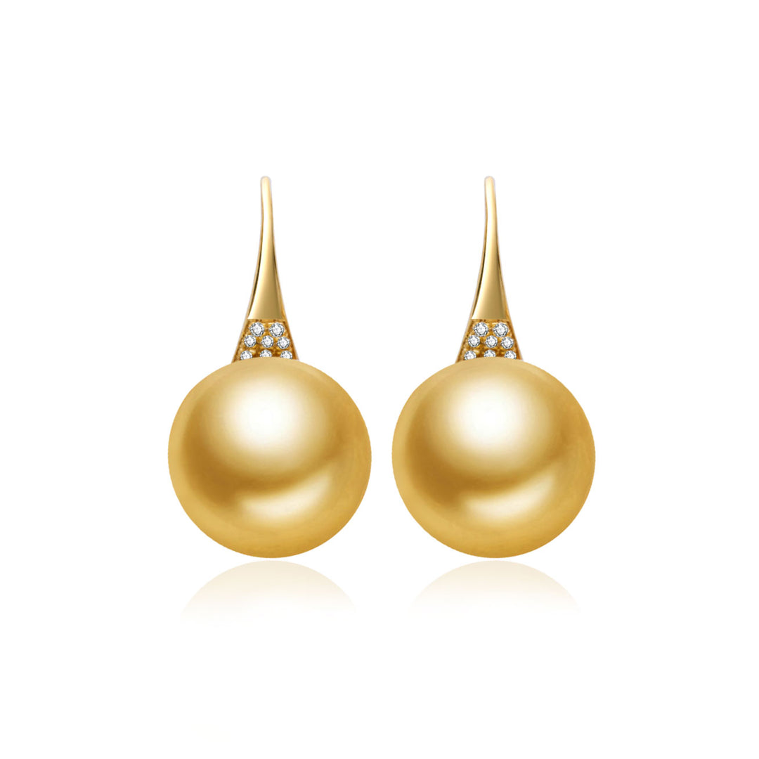 Orecchini con perla dorata del Mare del Sud in oro massiccio 18K KE00285