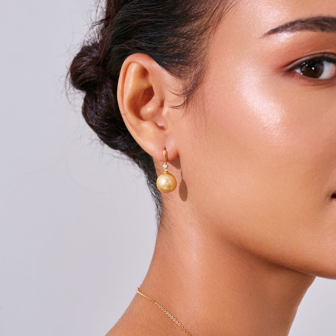 18K Massivgold Südsee Goldene Perlenohrringe KE00286