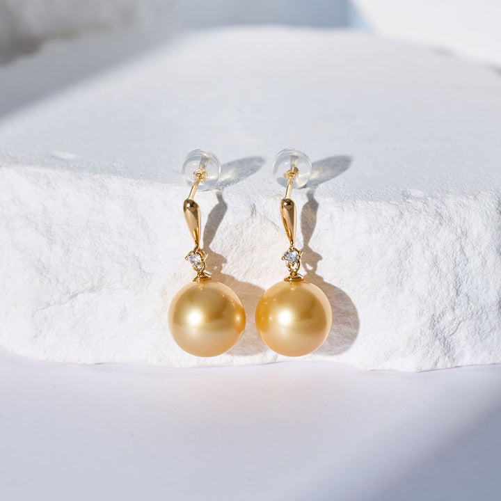 Boucles d'oreilles en perle dorée de la mer du Sud en or massif 18K KE00286