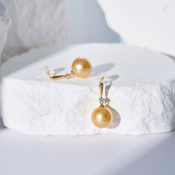 Boucles d'oreilles en perle dorée de la mer du Sud en or massif 18K KE00286