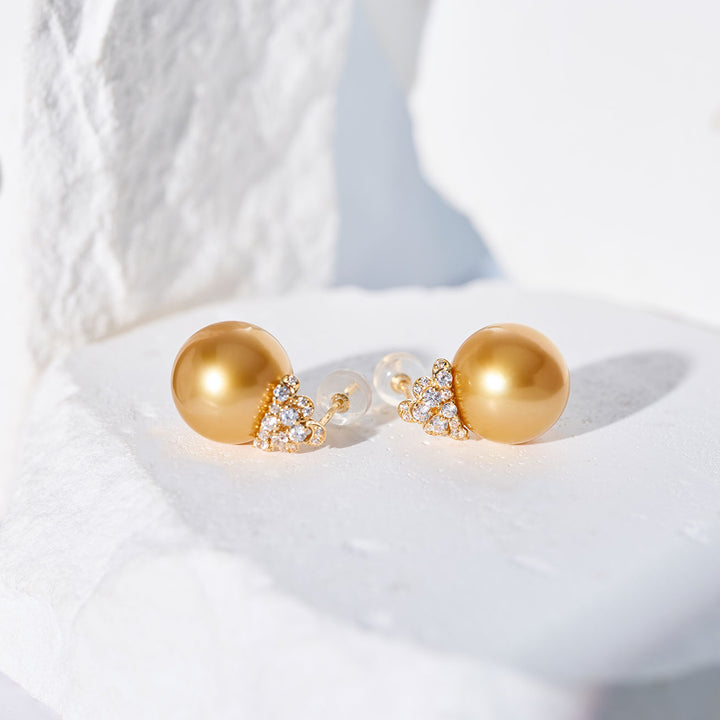 Boucles d'oreilles en perle dorée de la mer du Sud en or massif 18K KE00287