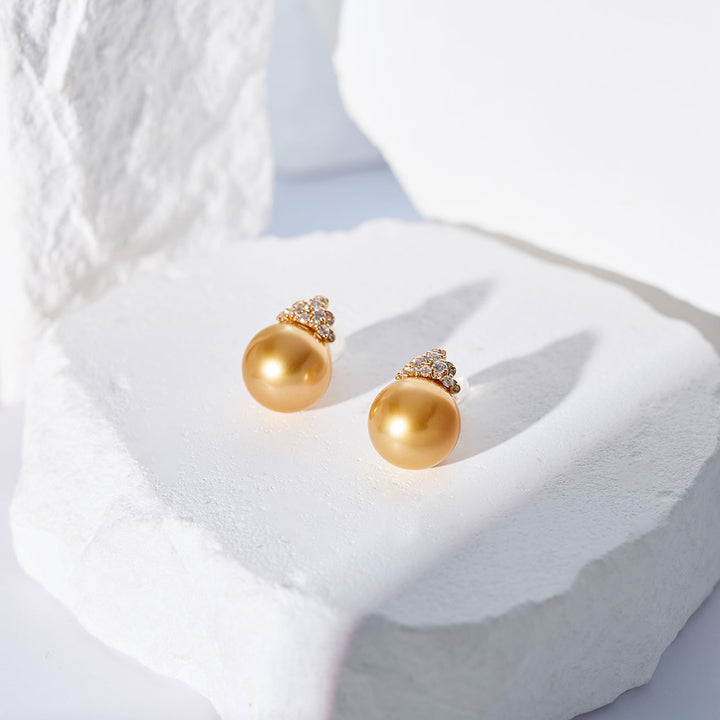 Boucles d'oreilles en perle dorée de la mer du Sud en or massif 18K KE00287