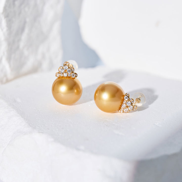 Boucles d'oreilles en perle dorée de la mer du Sud en or massif 18K KE00287