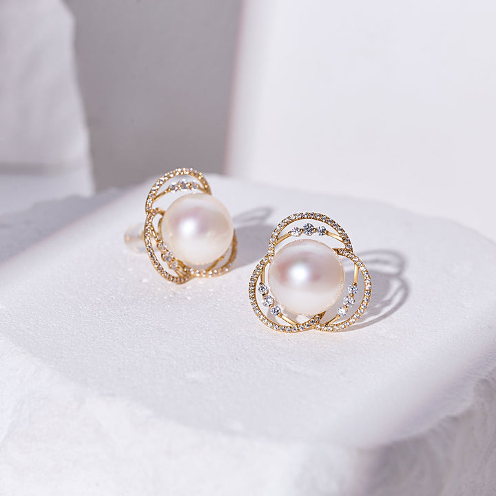 18K Solid Gold Edison Pearl Earrings KE00288 - PEARLY LUSTRE