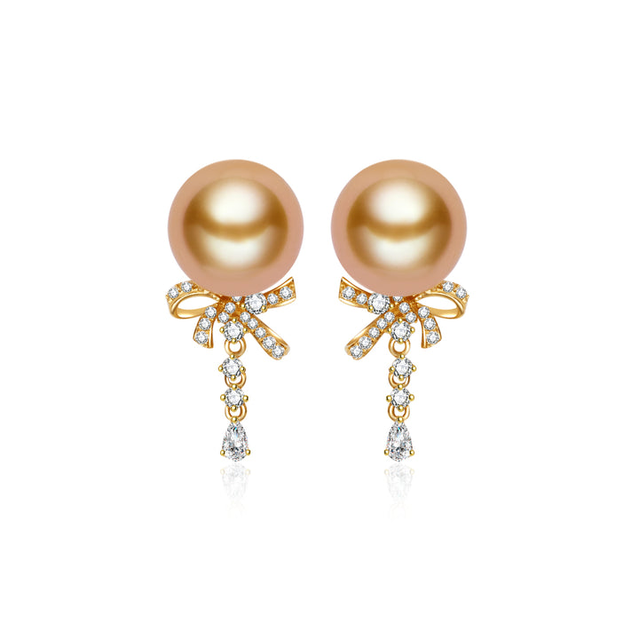 Pendientes de perla dorada del mar del sur de oro macizo 18K KE00291