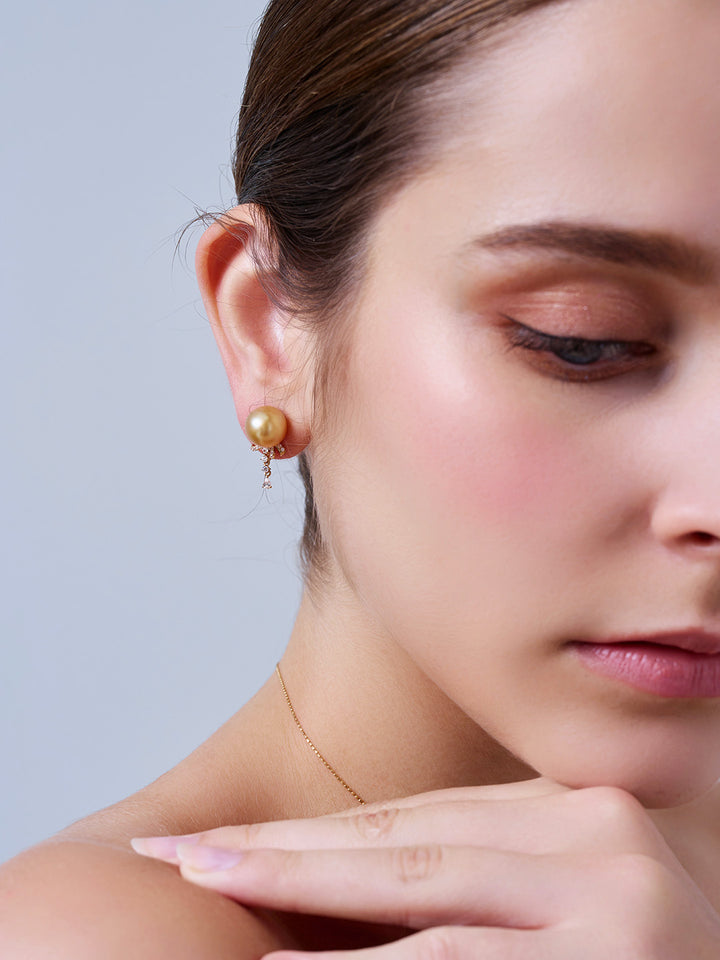 18K Massivgold Südsee Goldene Perlen Ohrstecker KE00291