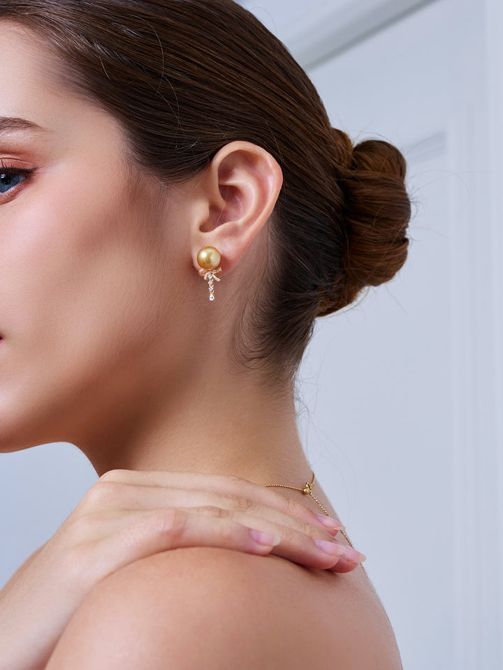 18K Massivgold Südsee Goldene Perlen Ohrstecker KE00291