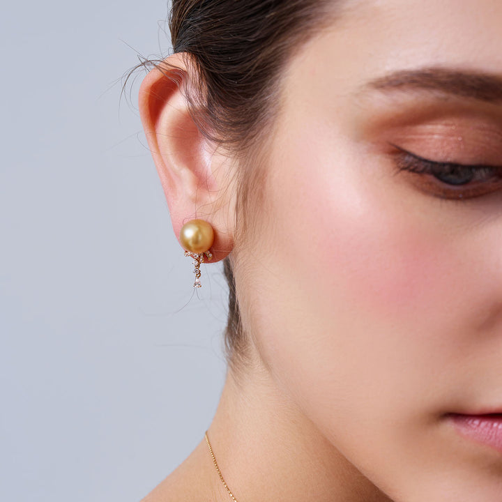 18K Solid Gold﻿ South Sea Golden Pearl Stud Earrings KE00291
