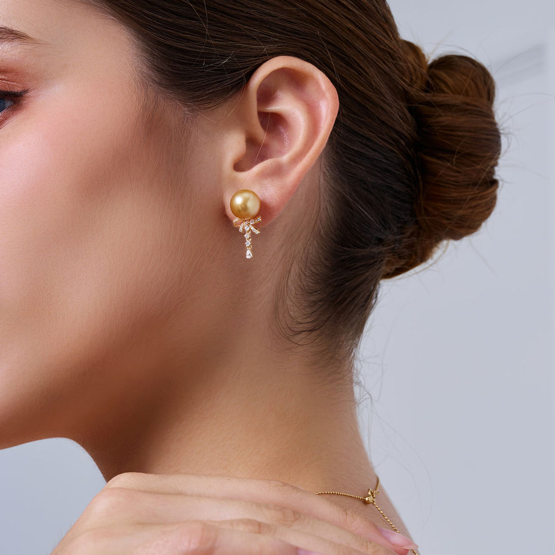 18K Solid Gold﻿ South Sea Golden Pearl Stud Earrings KE00291