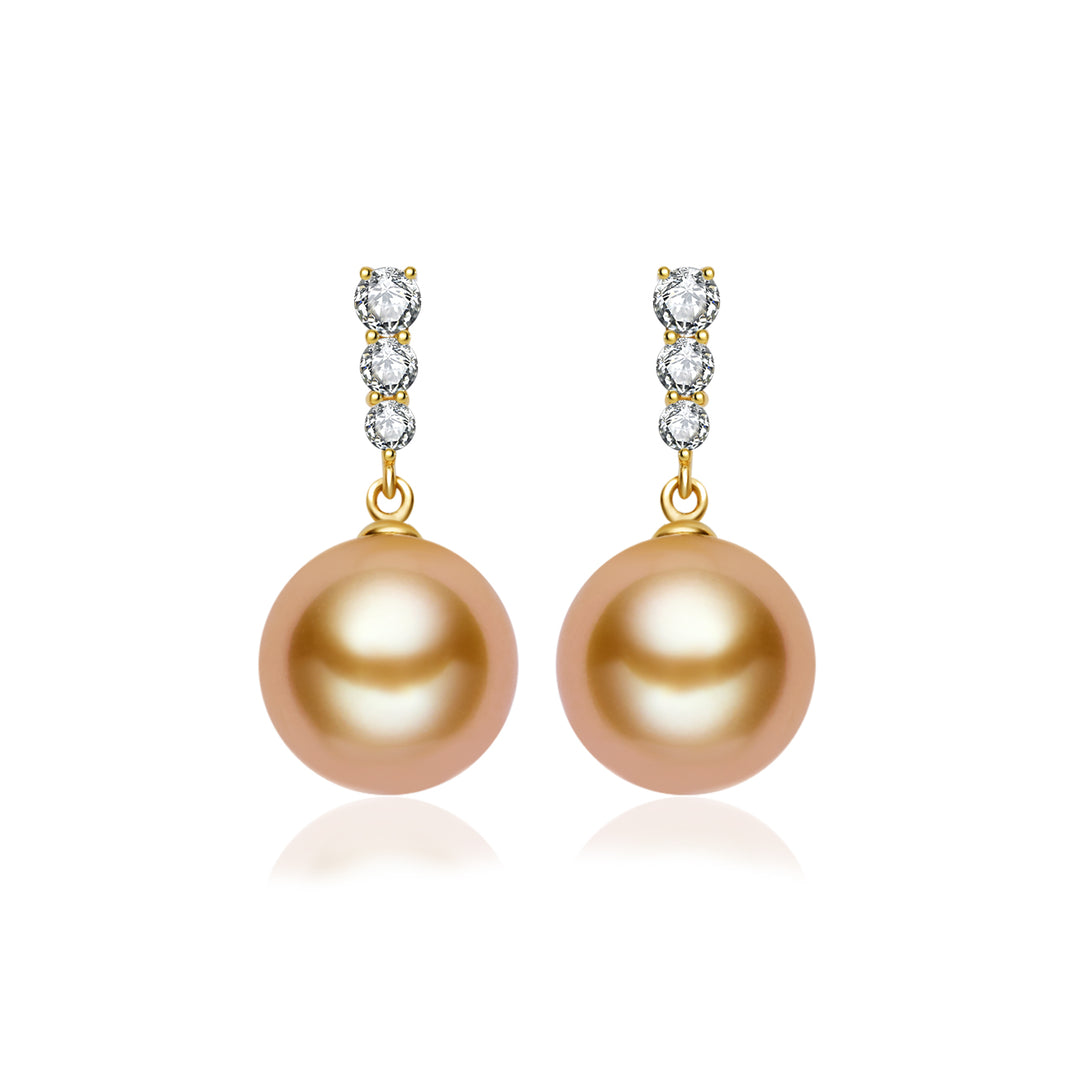 18K Solid Gold﻿ South Sea Golden Pearl Stud Earrings KE00292