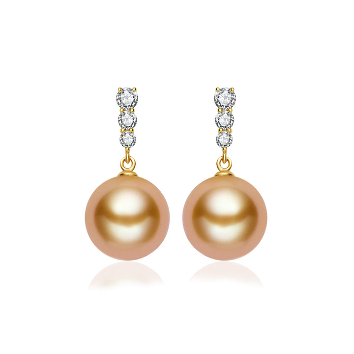 18K Solid Gold﻿ South Sea Golden Pearl Stud Earrings KE00292