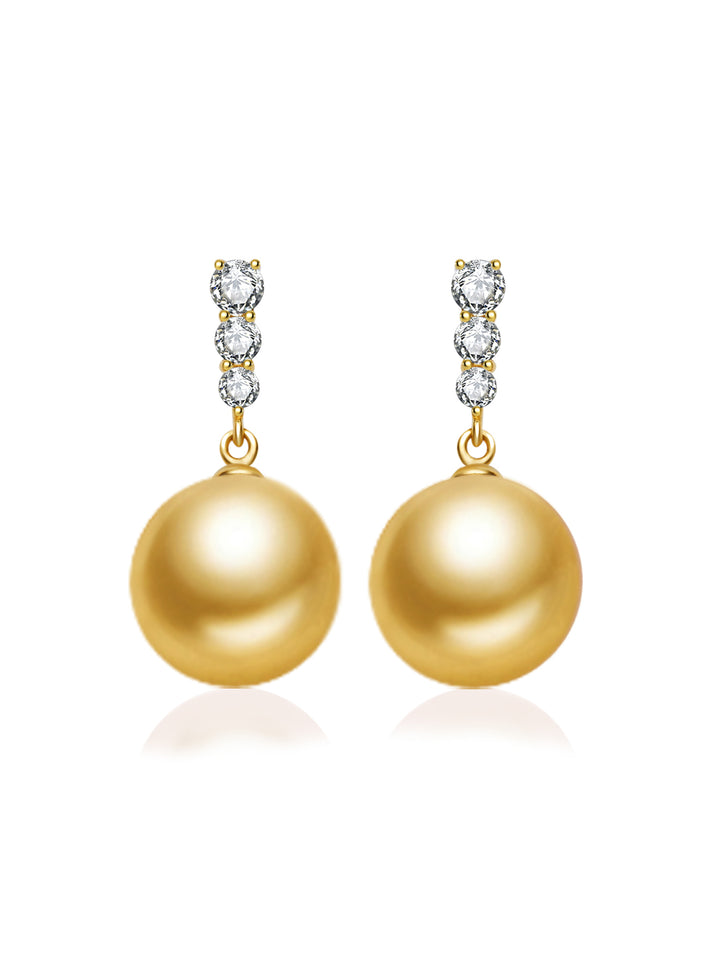 Boucles d'oreilles puces en perle dorée de la mer du Sud en or massif 18K KE00292