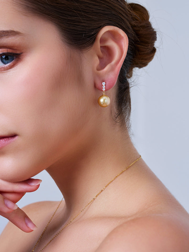 Pendientes de perla dorada del mar del sur de oro macizo 18K KE00292