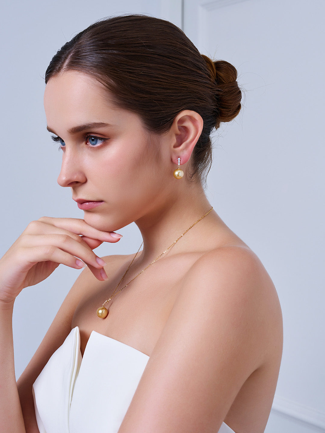 Pendientes de perla dorada del mar del sur de oro macizo 18K KE00292