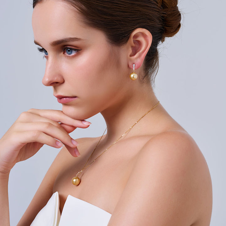 18K 순금 남해 골든 진주 스터드 귀걸이 KE00292