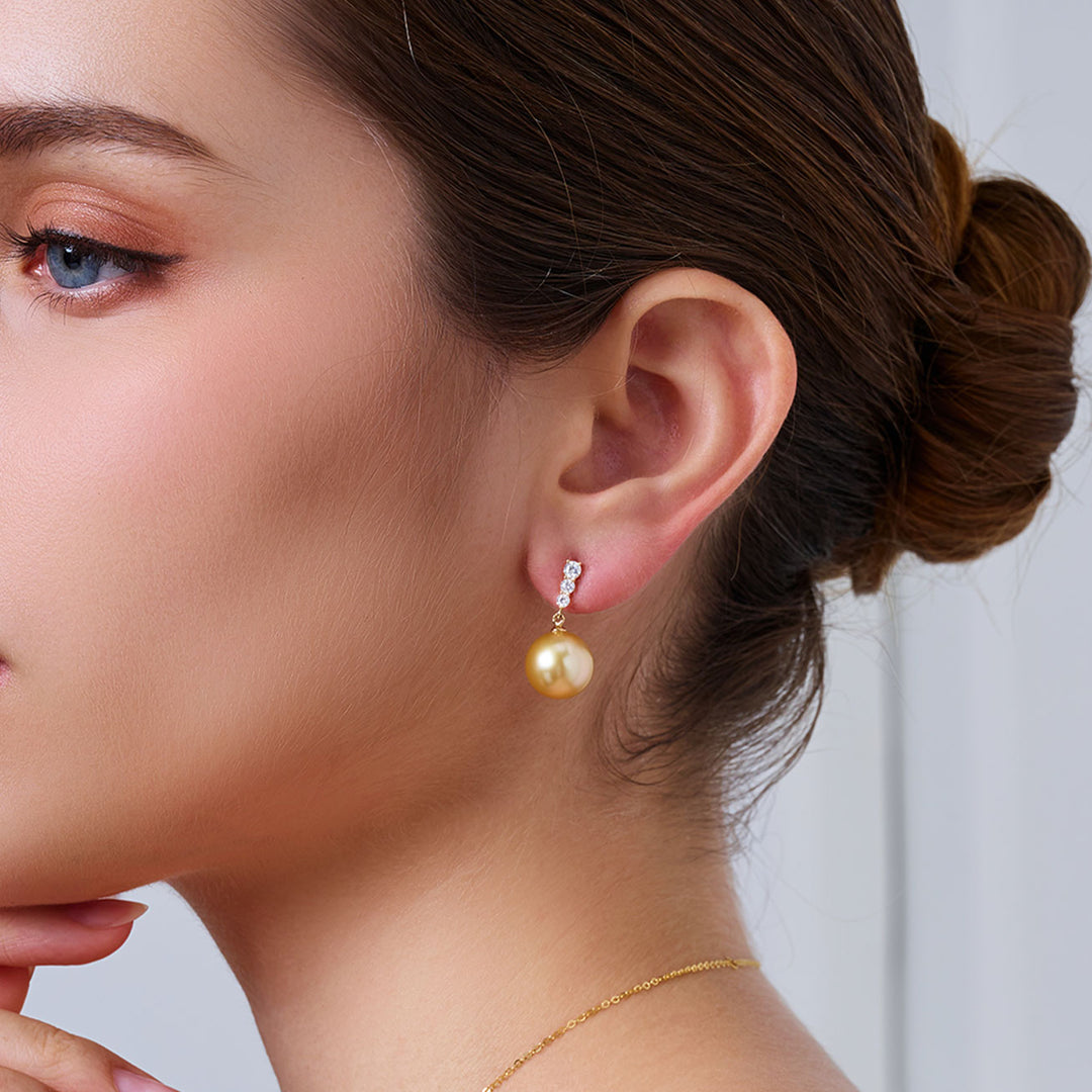 18K 순금 남해 골든 진주 스터드 귀걸이 KE00292