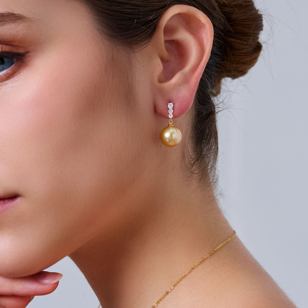18K 순금 남해 골든 진주 스터드 귀걸이 KE00292