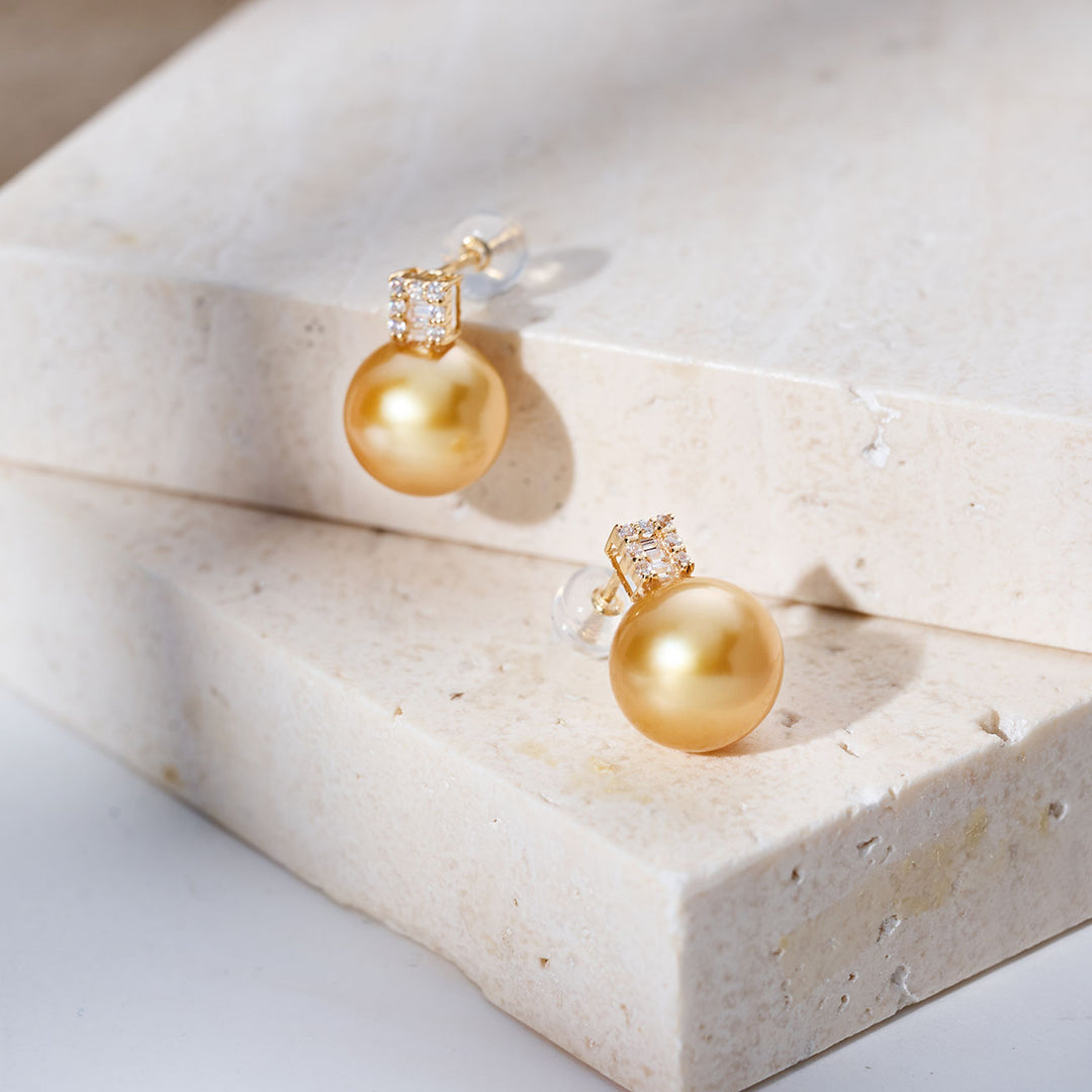 18K Solid Gold South Sea Golden Pearl Stud Earrings KE00293 - PEARLY LUSTRE