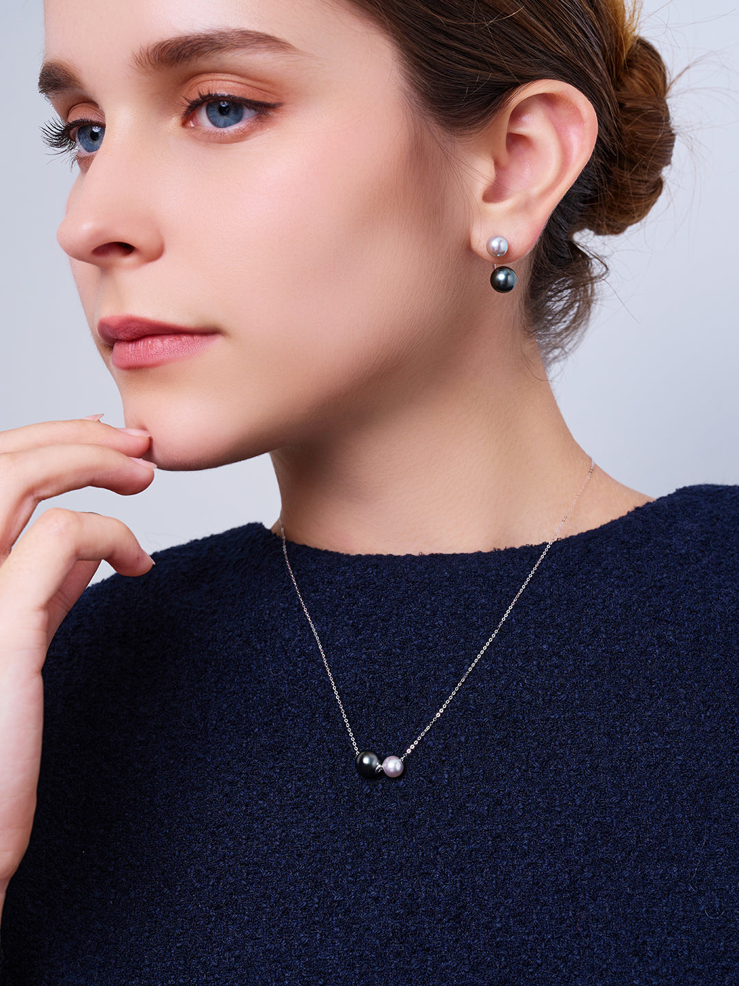 Collier en or massif 18 carats avec perles Akoya et Tahitiennes KN00370 | HARMONY