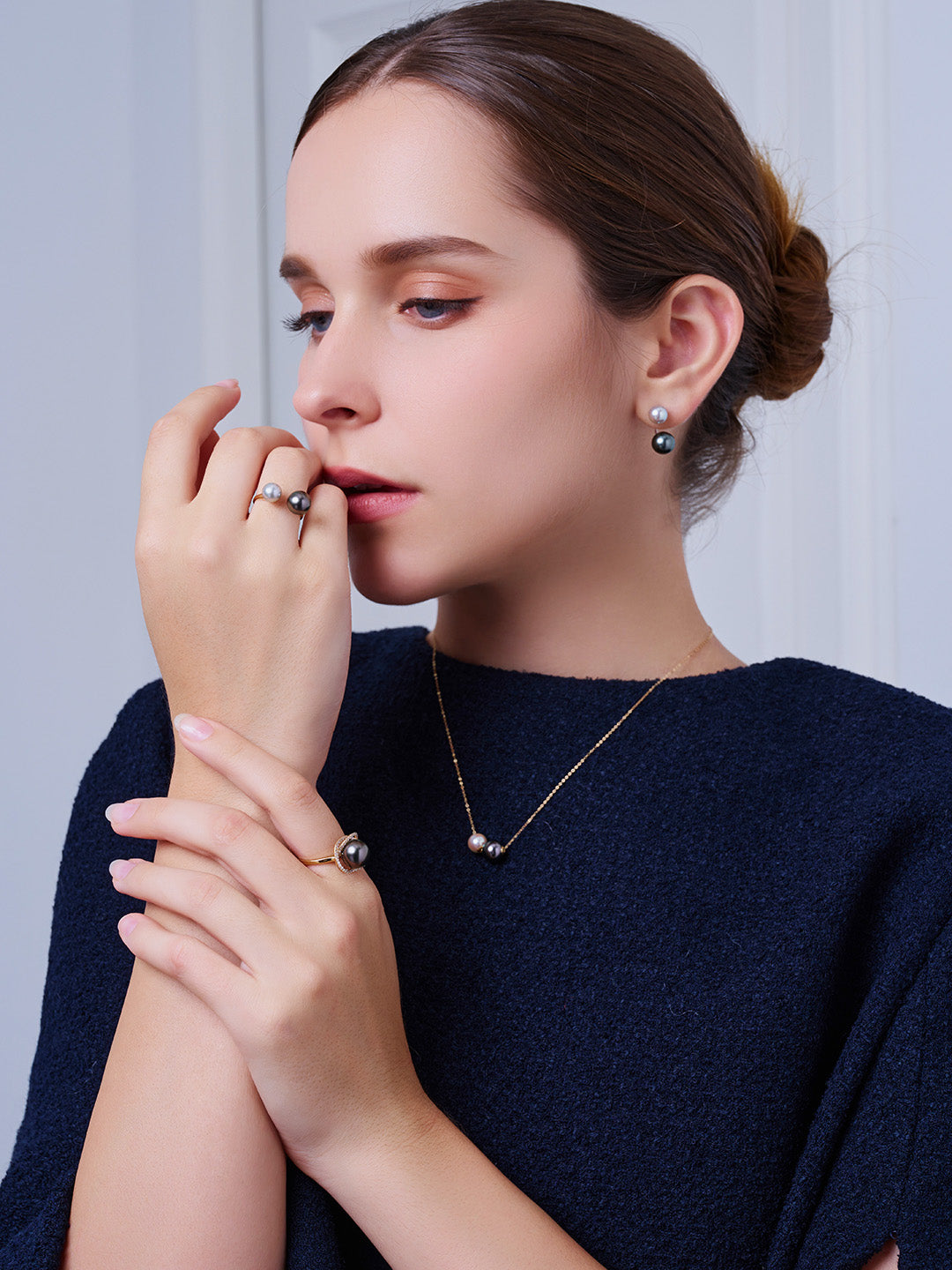 18K Gold Akoya Tahitian Pearls Ring KR00146 | HARMONY