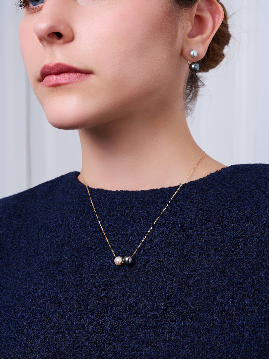 18K Solid Gold Akoya and Tahitian Pearl Necklace KN00371 | HARMONY