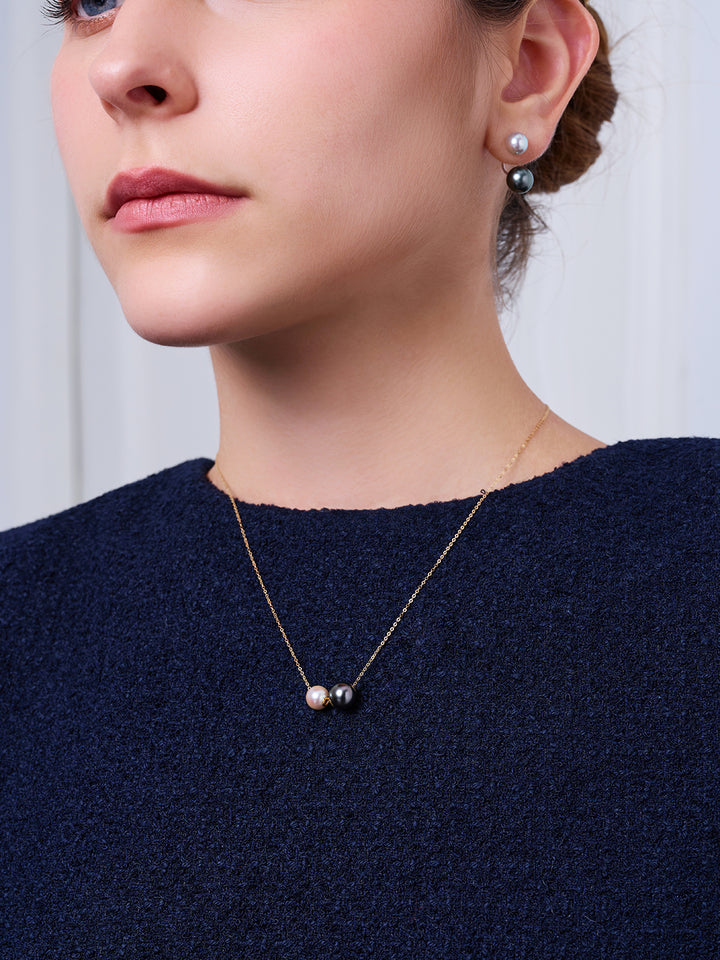 18K Solid Gold Akoya and Tahitian Pearl Necklace KN00371 | HARMONY