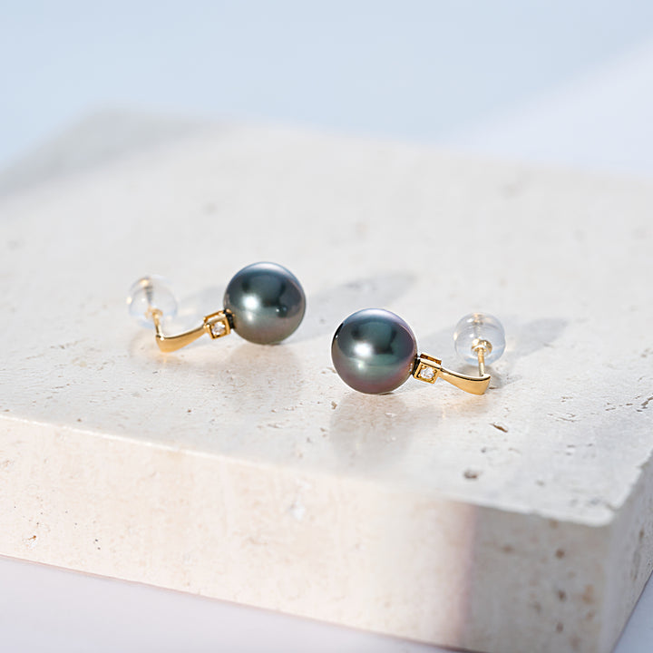 أقراط لؤلؤة تاهيتي الماسية من الذهب الخالص عيار 18 قيراط KE00296