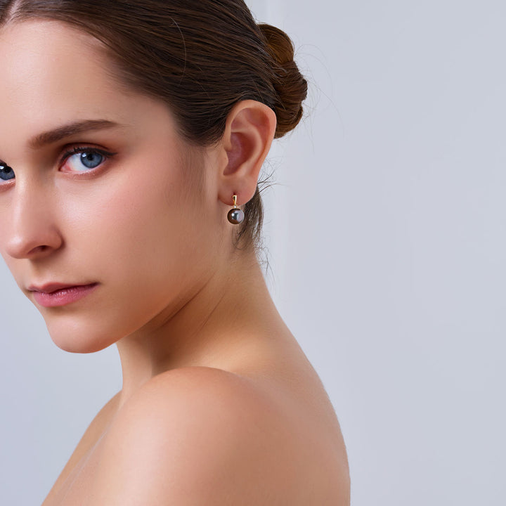 18K纯金钻石大溪地珍珠耳环 KE00296