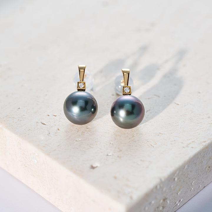 أقراط لؤلؤة تاهيتي الماسية من الذهب الخالص عيار 18 قيراط KE00296